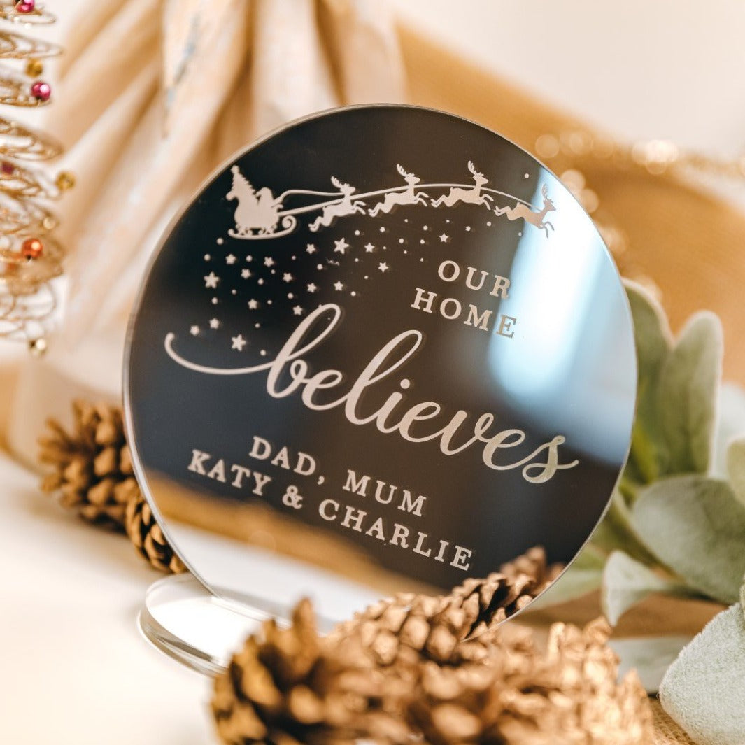 Silver Mirror Family Christmas Table Sign