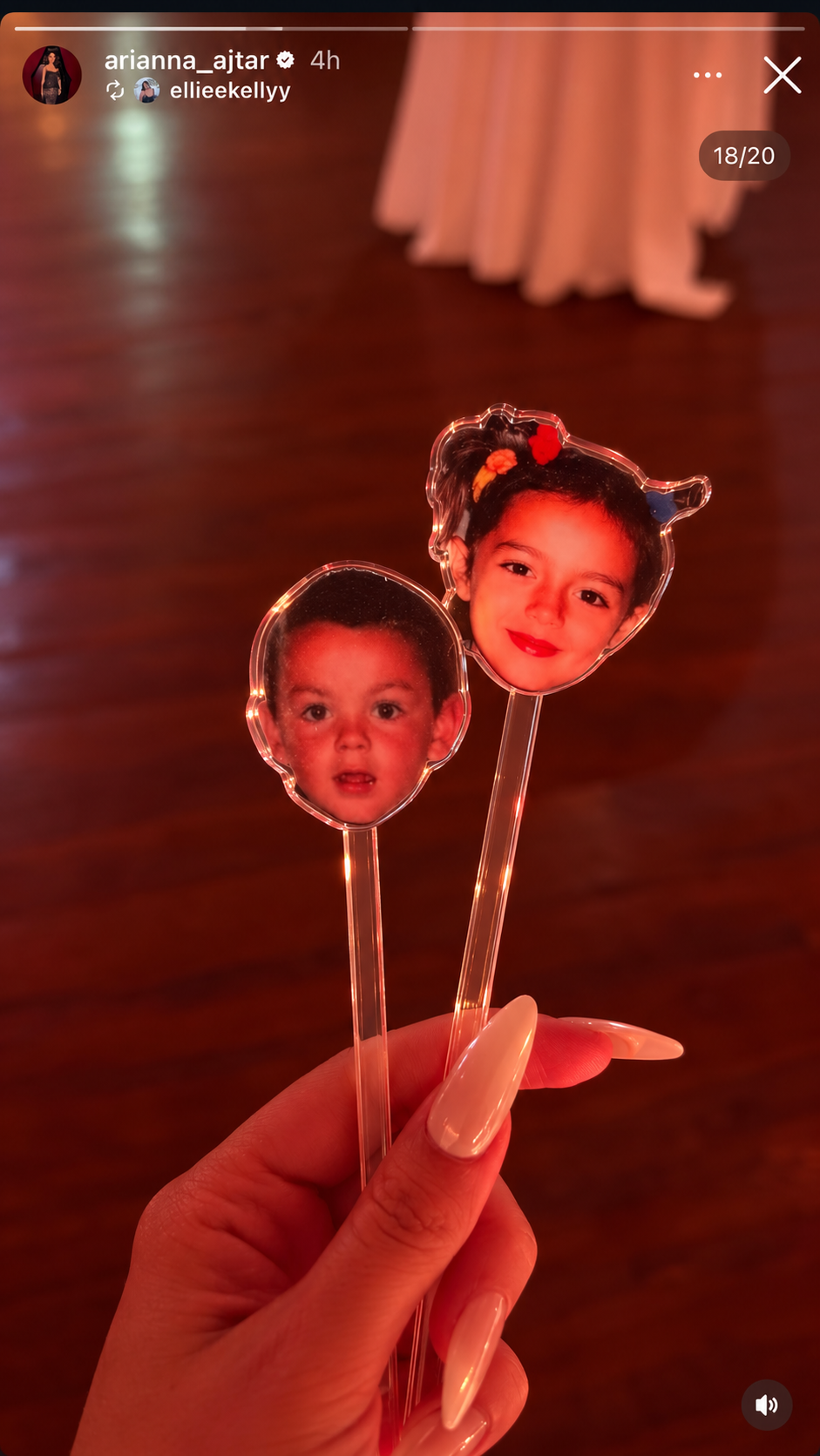 Two clear drinks stirrers with personalised childhood photo face designs
