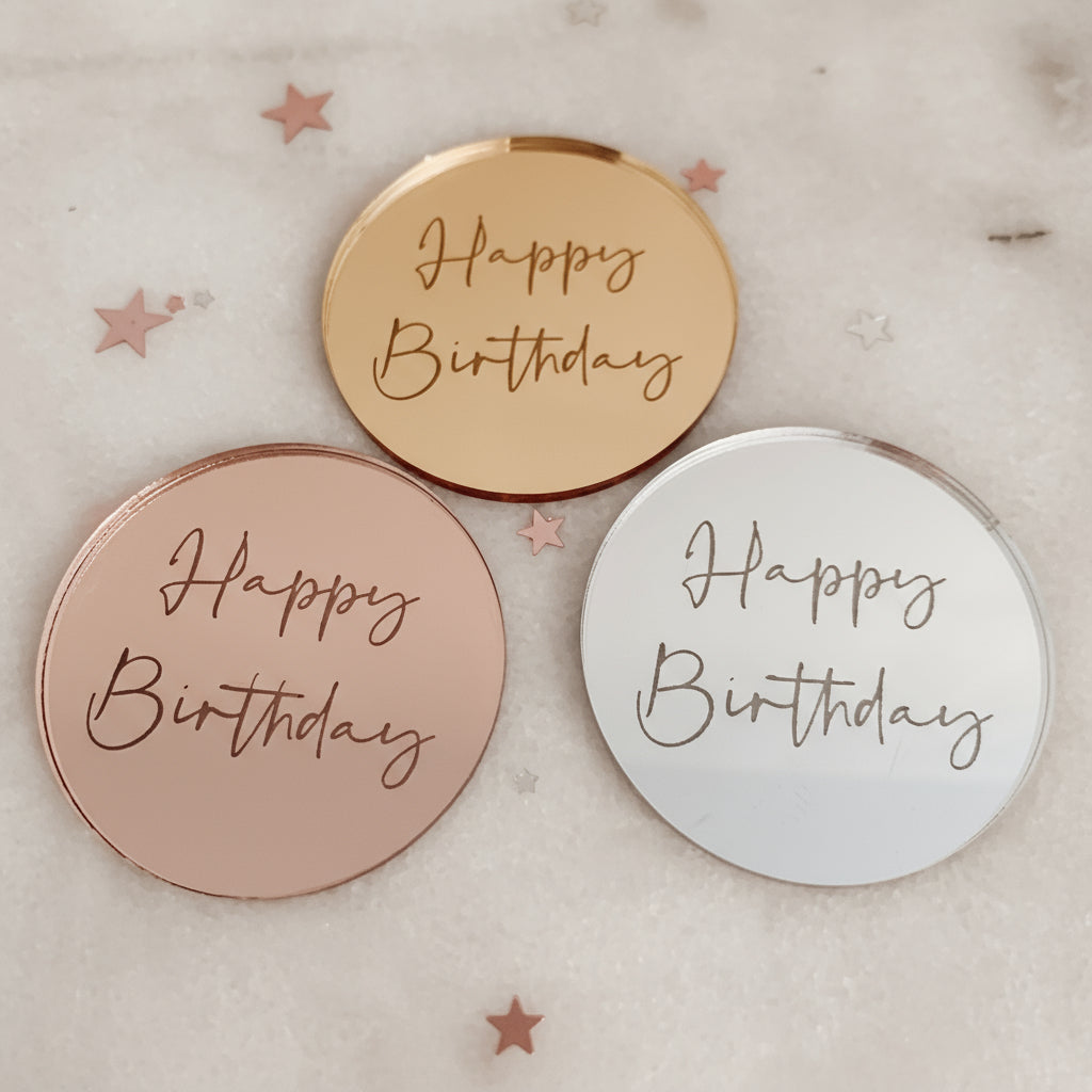 Happy Birthday Engraved Cake Toppers