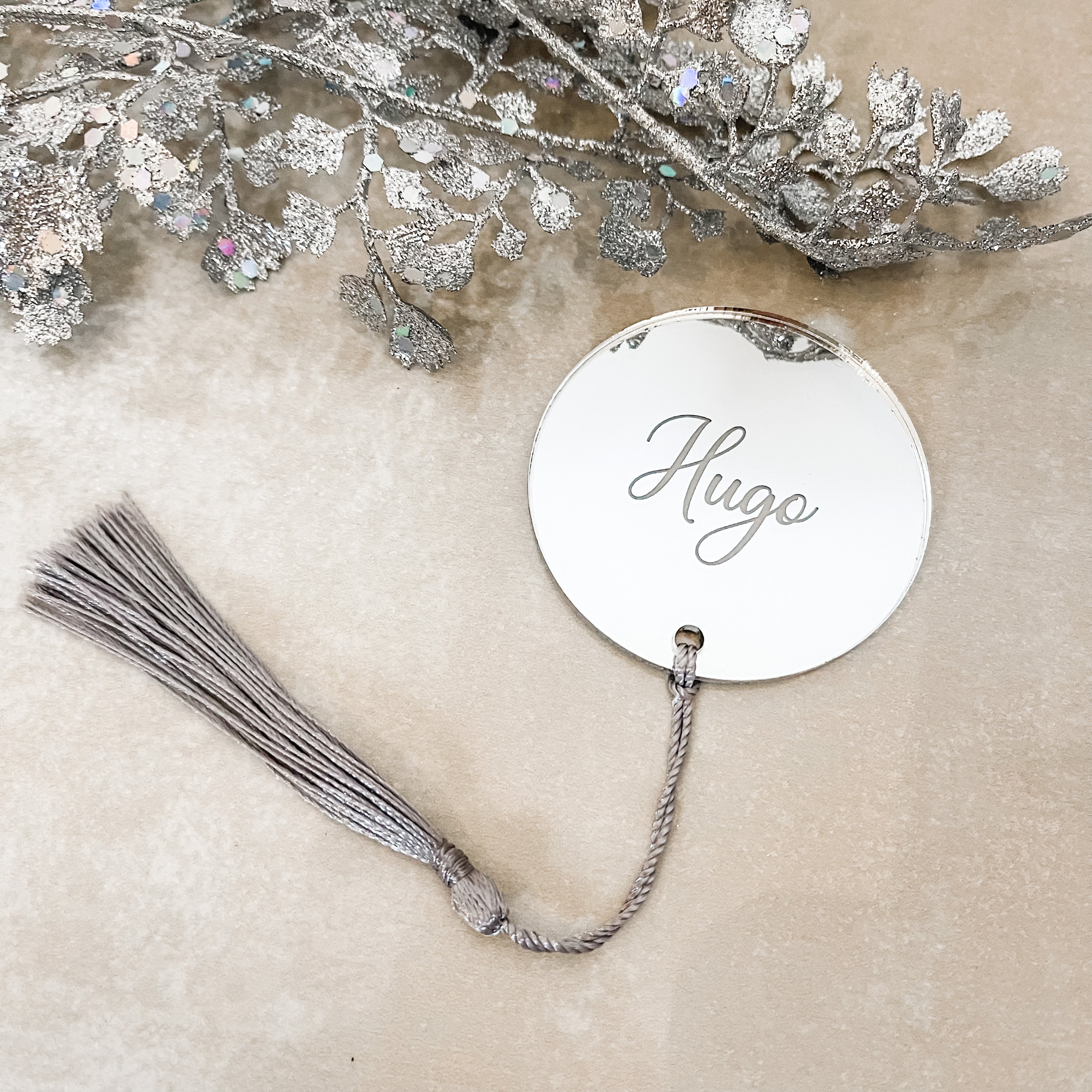 Silver Mirror Christmas Table Place Names
