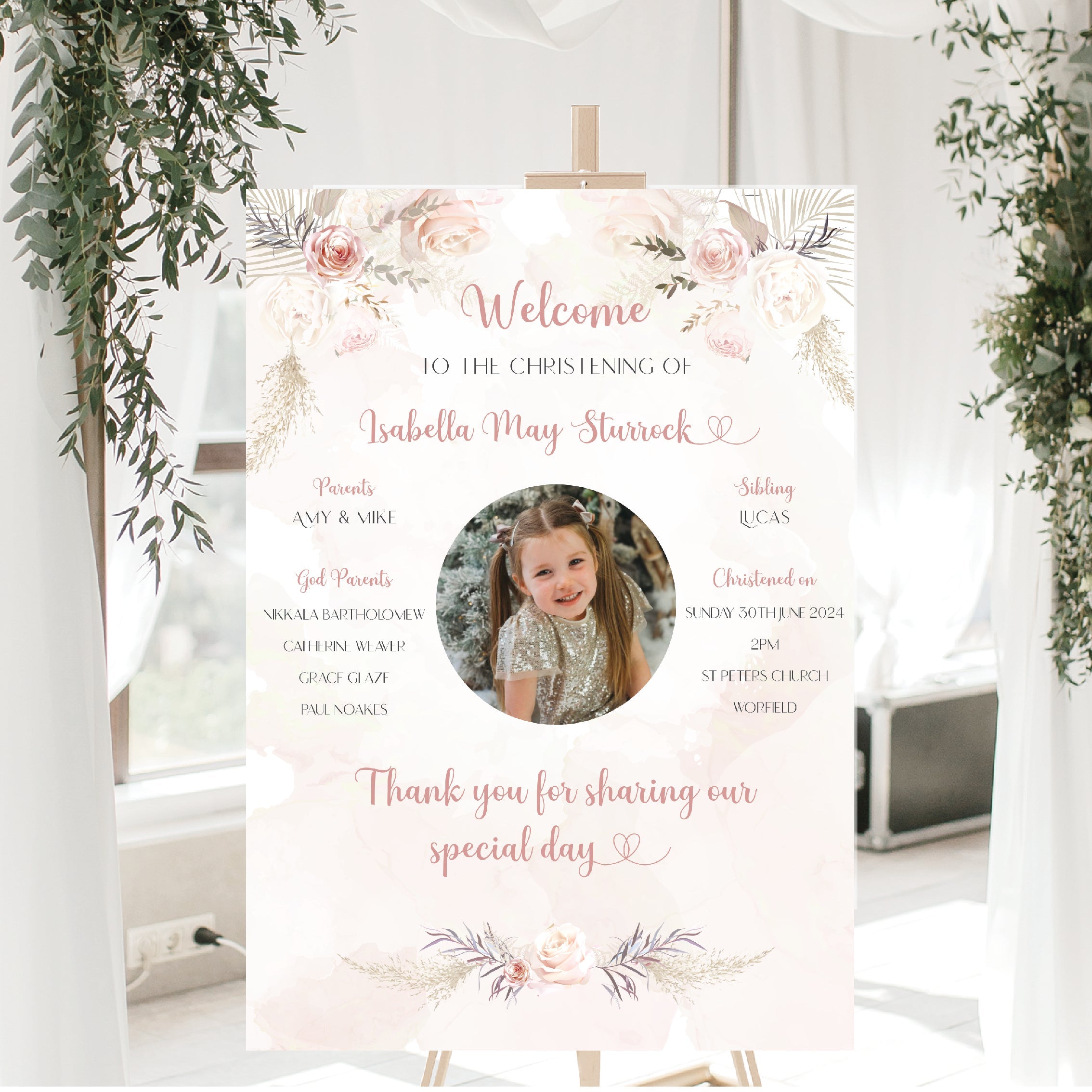 Personalised Christening Day Photo Welcome Sign
