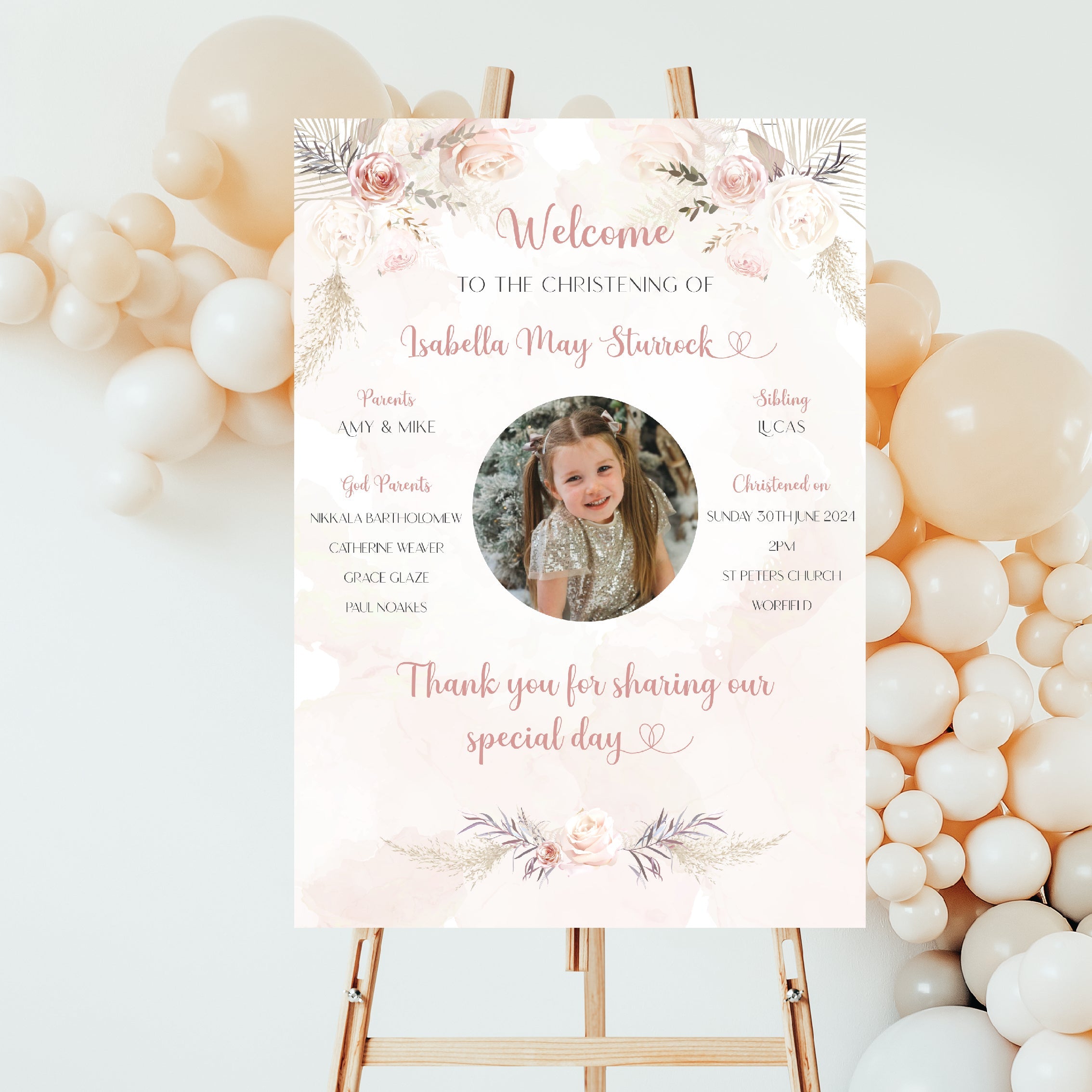 Personalised Baptism Day Photo Welcome Sign