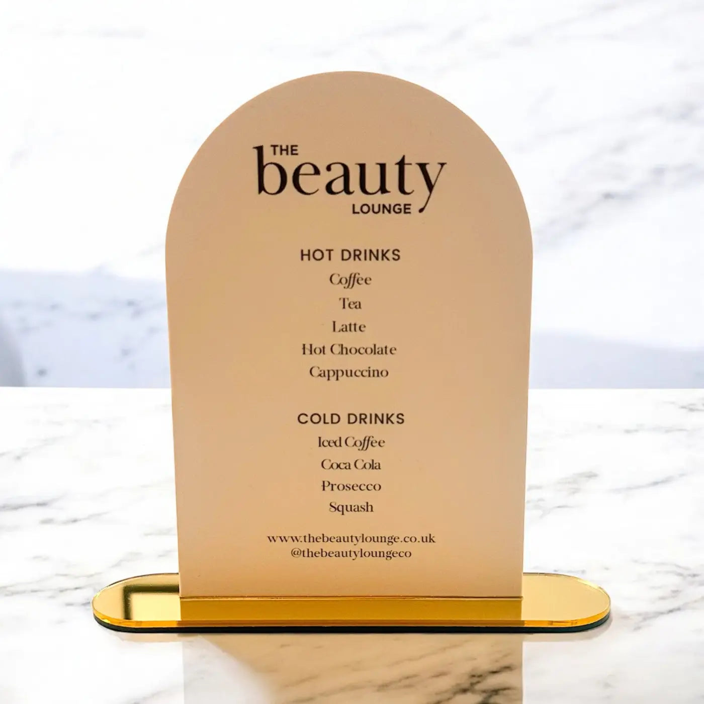 Acrylic dome display sign – luxury menu board | personalised tea coffee signage