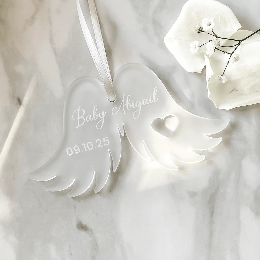 Baby Angel Wings Ornament featuring a custom name design