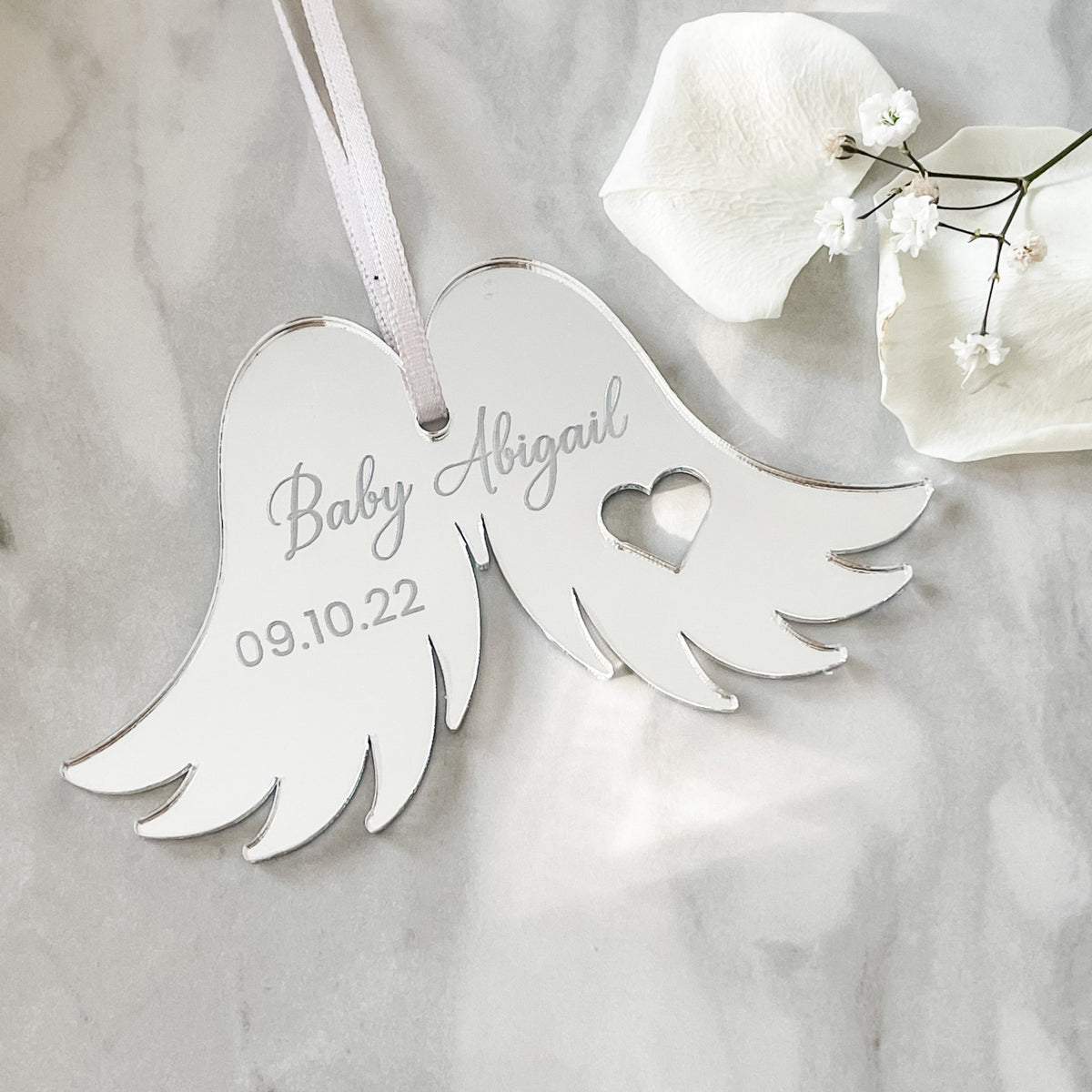 Baby Angel Wings Ornament with a custom name design