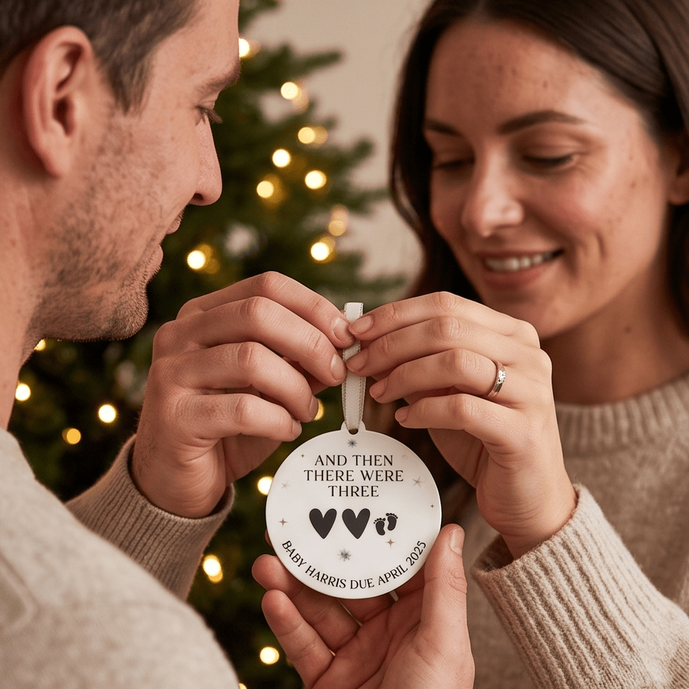 Personalised baby's first Christmas bauble for festive baby keepsakes with a custom name design