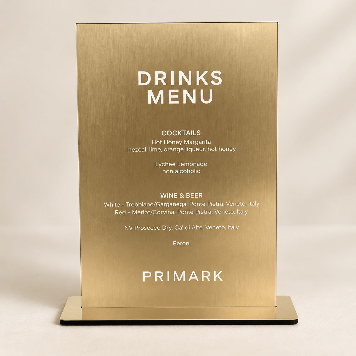 Custom Chrome Acrylic Logo & Menu Display for branded display areas