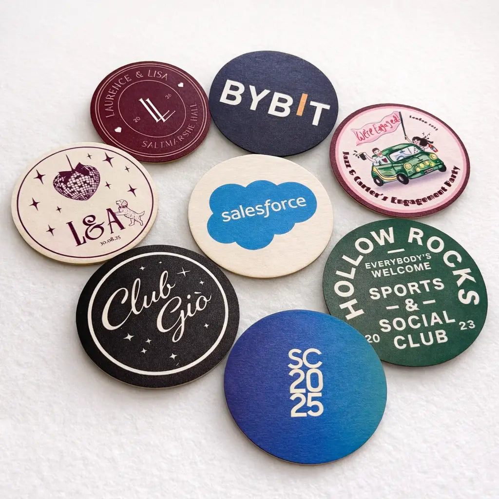 Custom logo coasters | premium pulp board - personalised drink mats