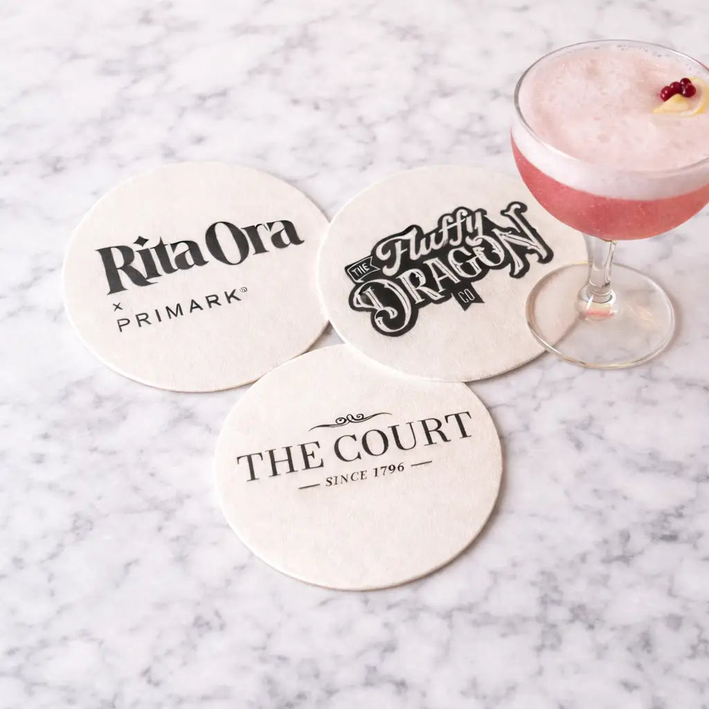 Custom logo coasters | premium pulp board - personalised drink mats