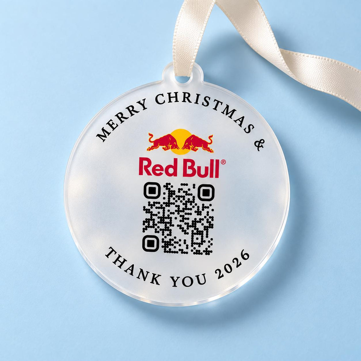 Custom Logo & QR Code Christmas Baubles designed for branded Christmas trees