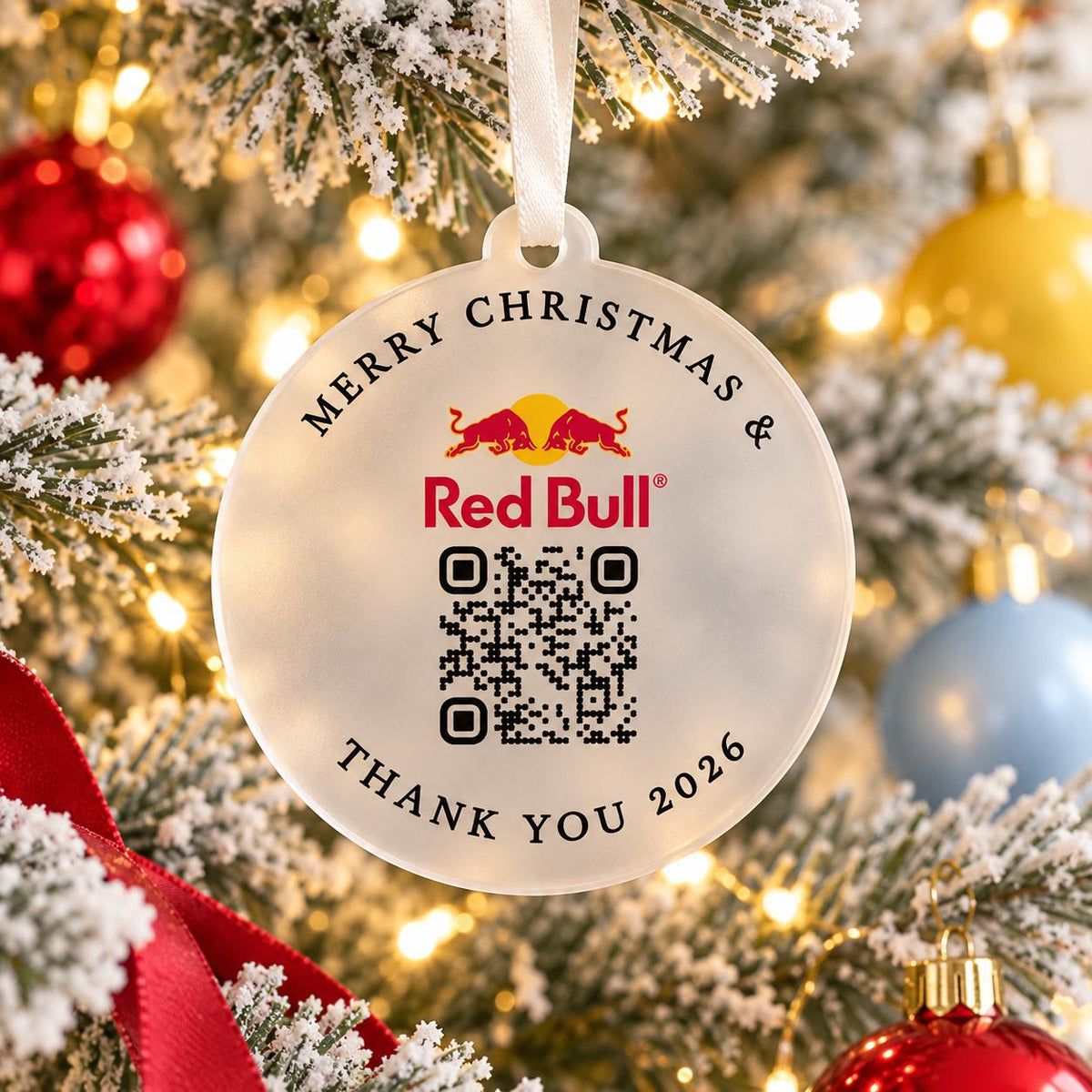 Custom Logo & QR Code Christmas Baubles for branded Christmas trees