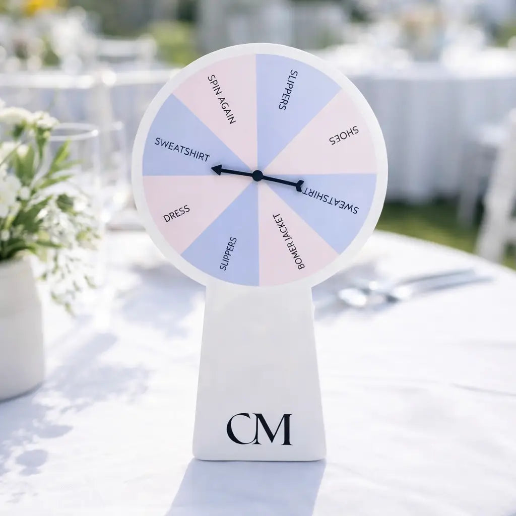 Custom spinning wheel – luxury acrylic desktop prize | personalised spin game uk