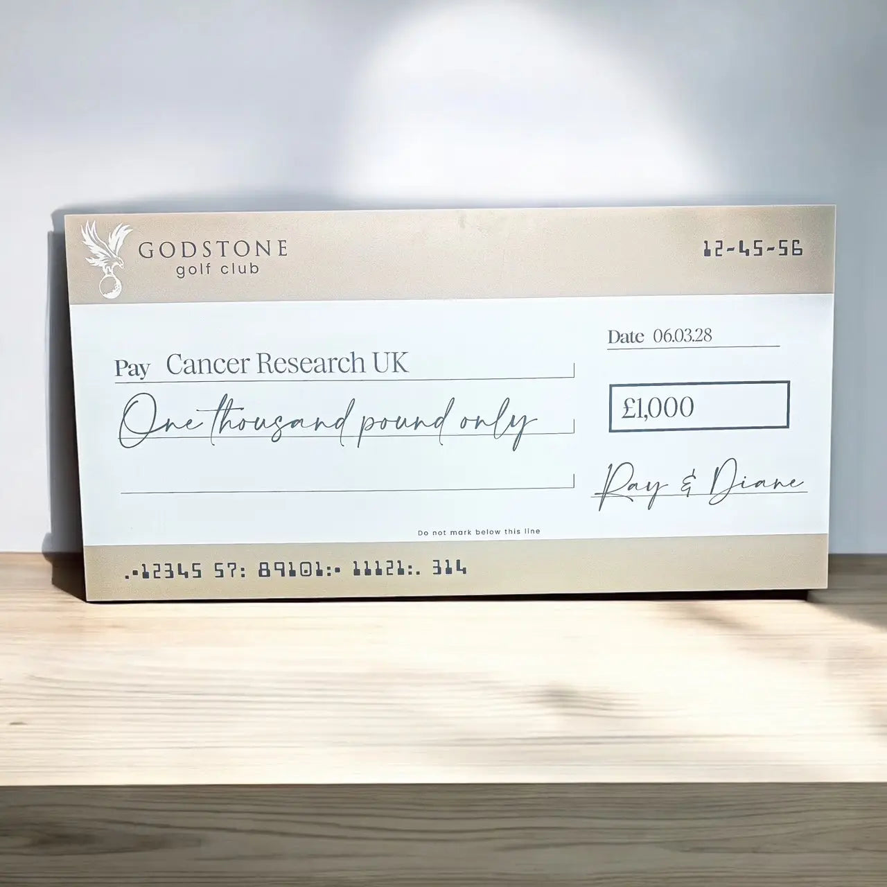 Foamboard donation cheque – custom printed large charity fundraising sign board