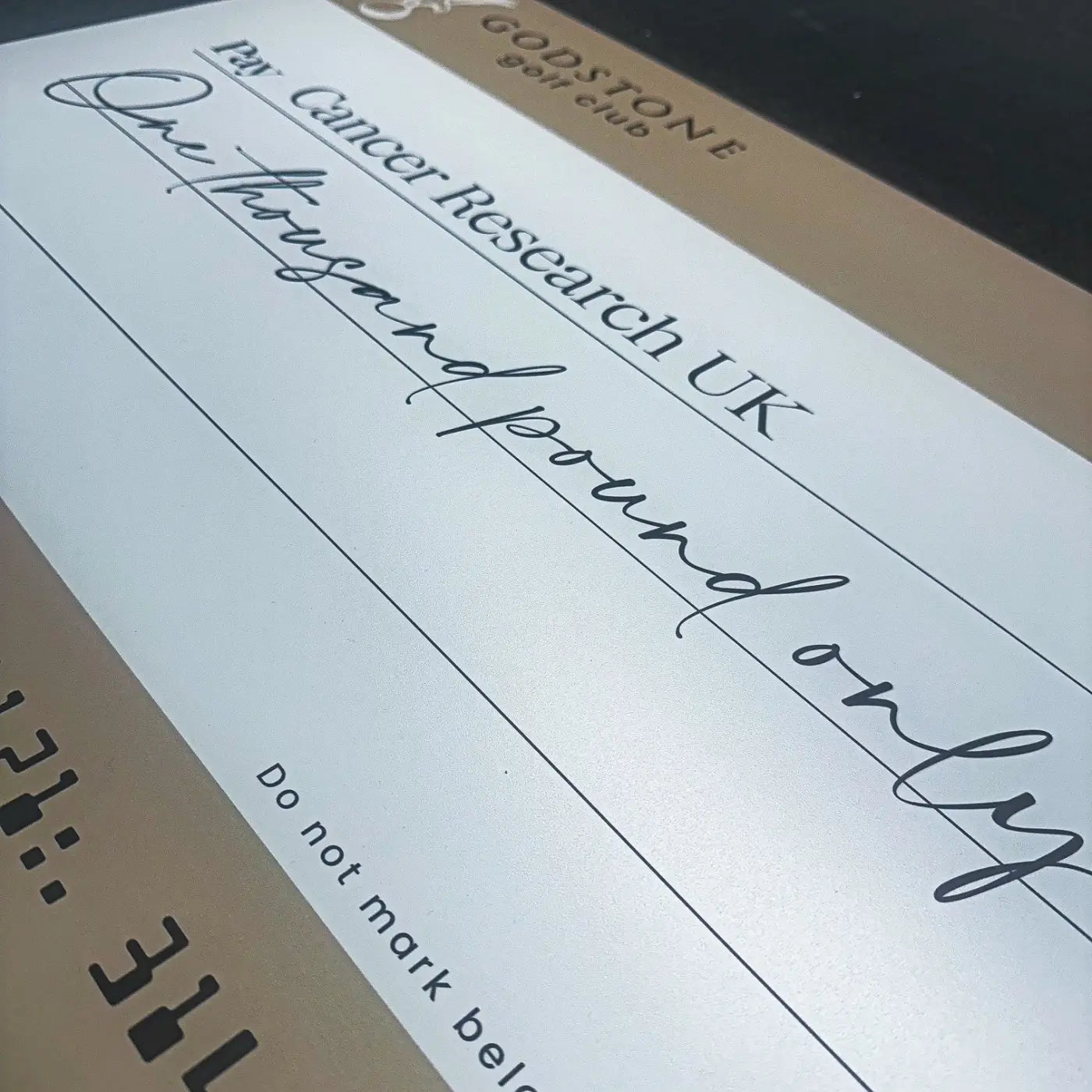 Foamboard donation cheque – custom printed large charity fundraising sign board