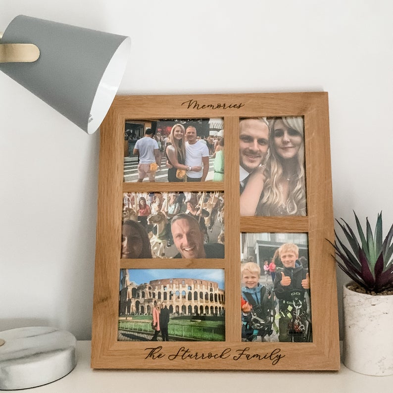 Solid Oak Engraved 5 Photo Family Multi Frame
