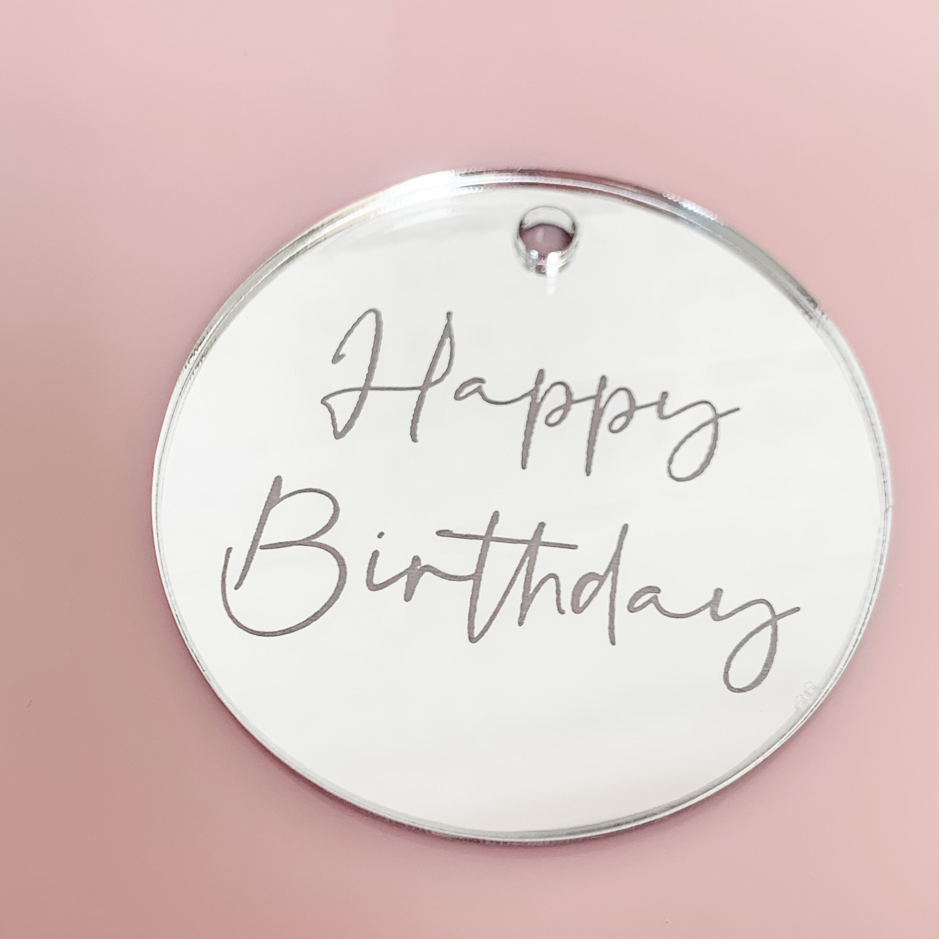Happy Birthday Silver Mirror Cupcake Topper