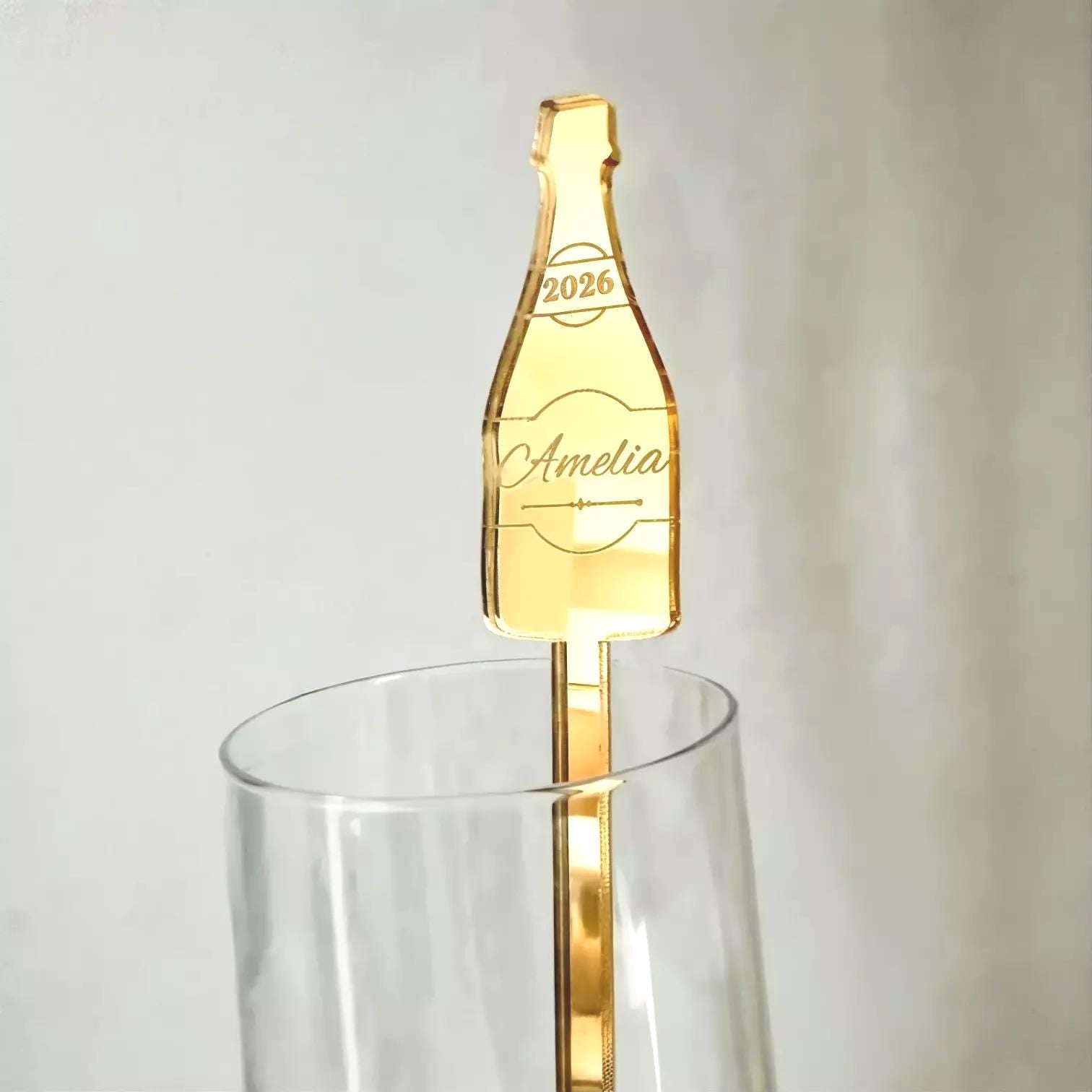 Champagne Bottle Drink Stirrer: Celebration Barware (Gold, Silver, Rose)