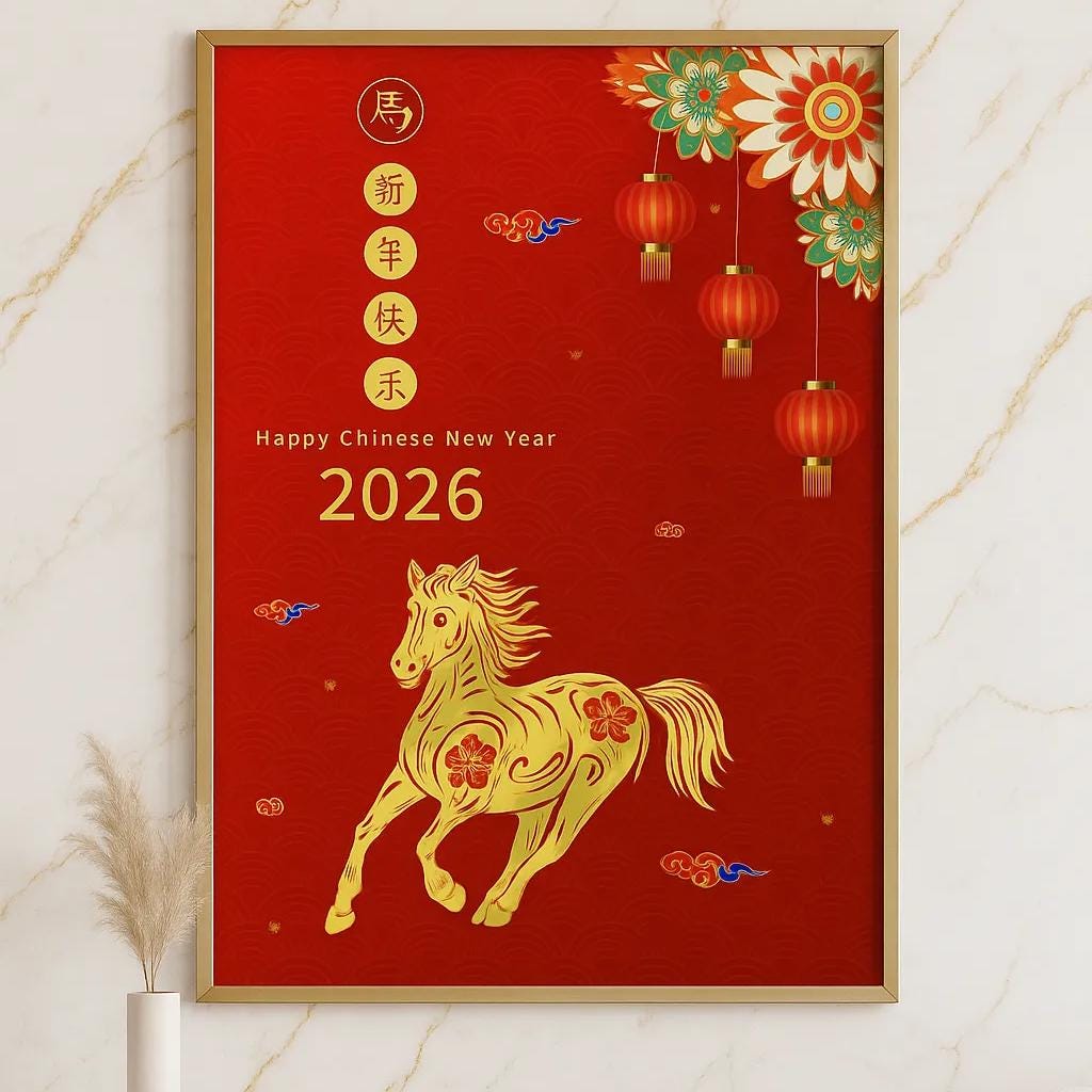 Year of the Horse Poster - Chinese Lunar New Year 2026 Decor