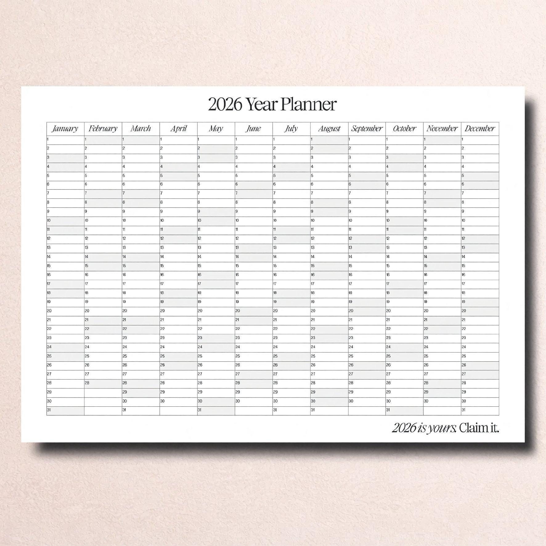 Eco Friendly Wall Planner: 2026 Year at a Glance, Large Size