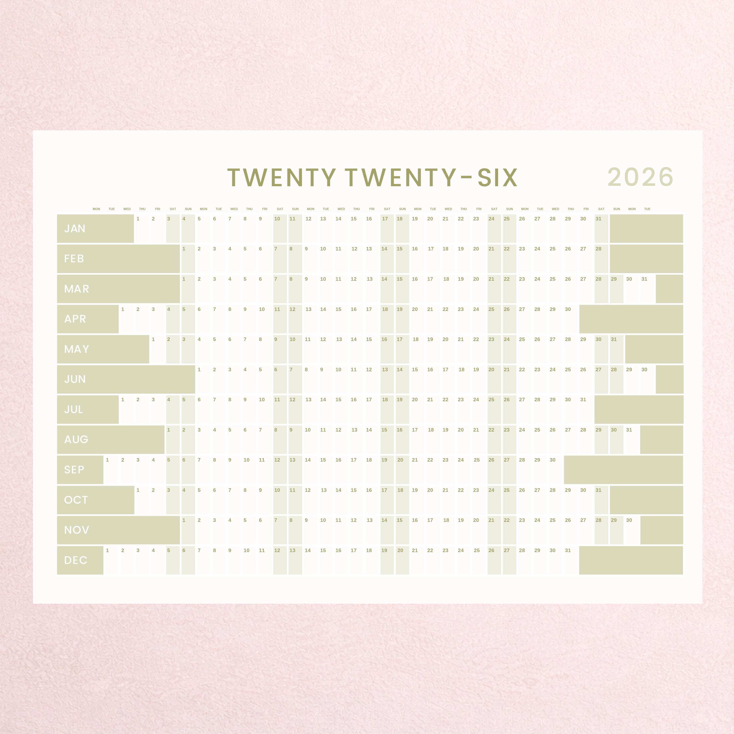 2026 Wall Planner: Sustainable Design - Large Size with Week Numbers