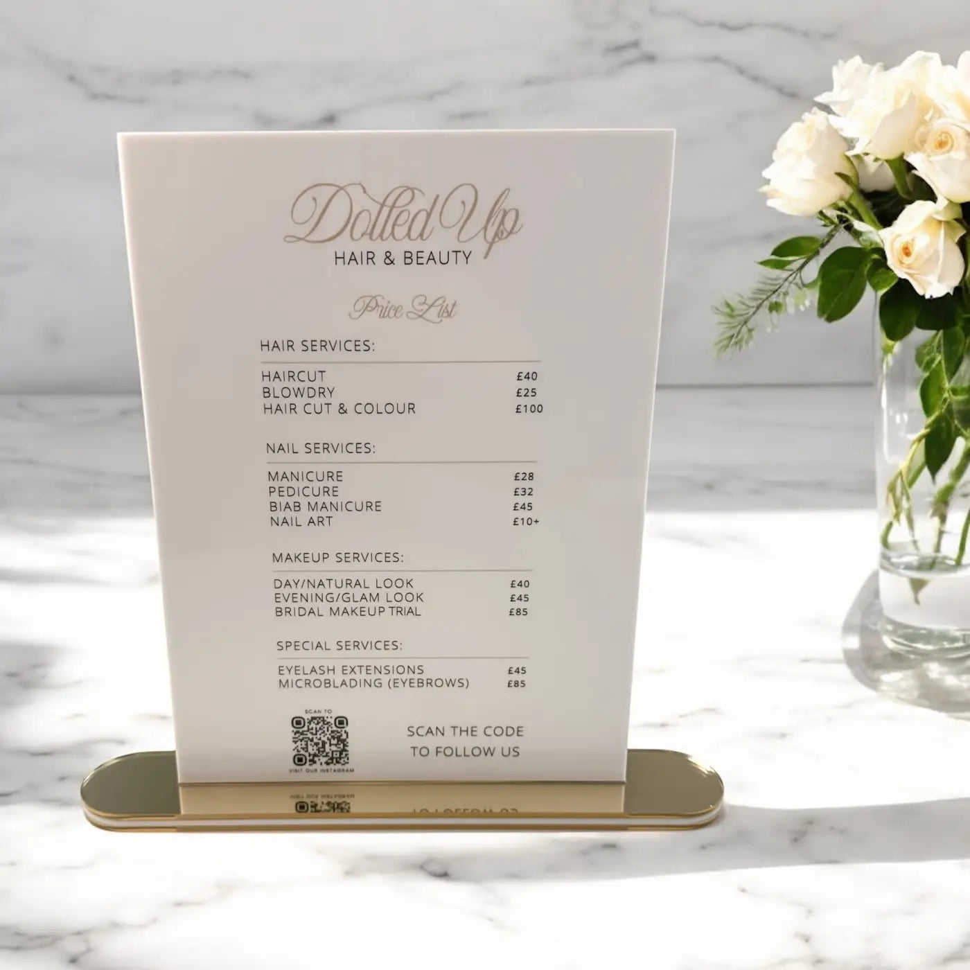 Luxury acrylic sign - premium display stand with base & personalised