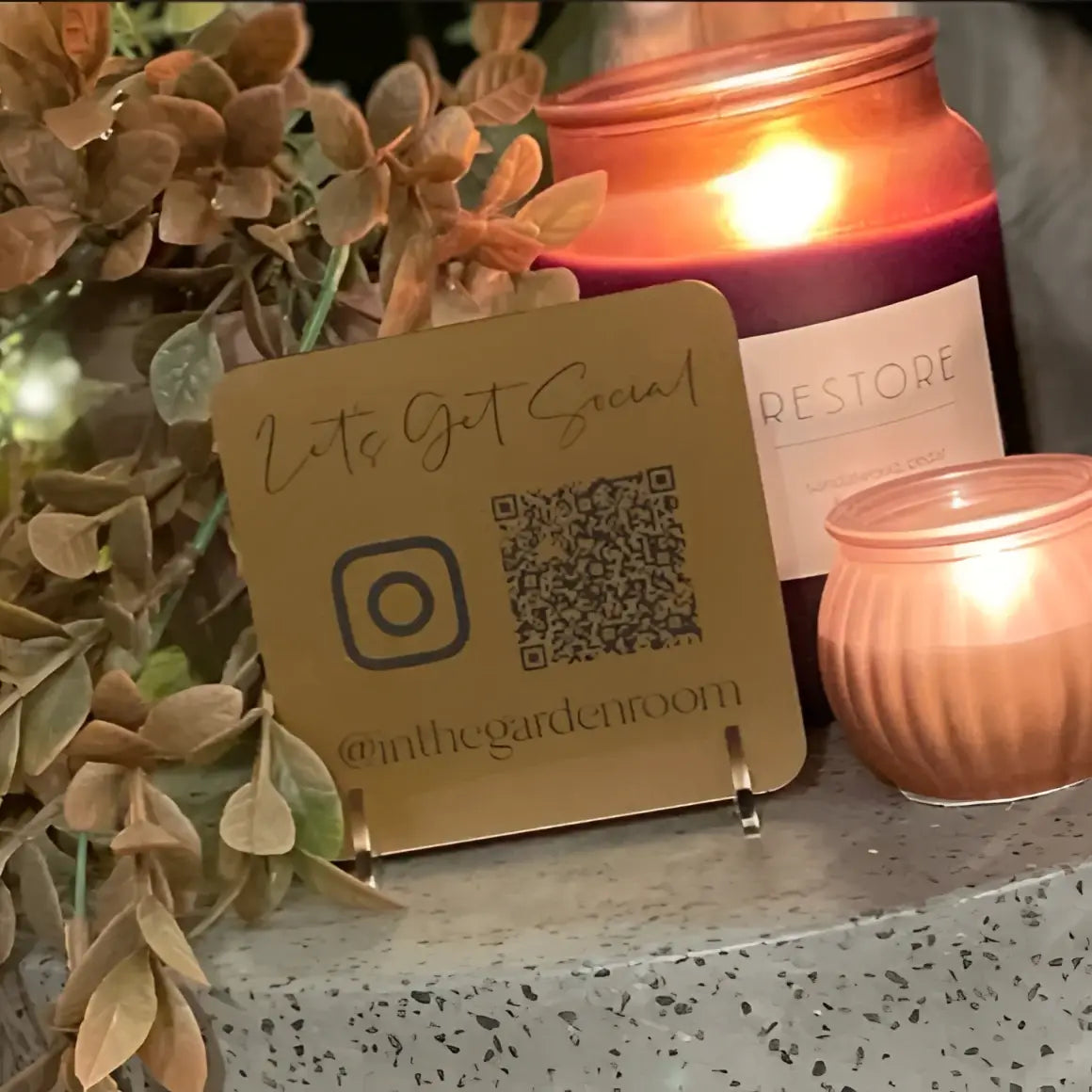Luxury engraved sign - custom qr code social media | personalised display