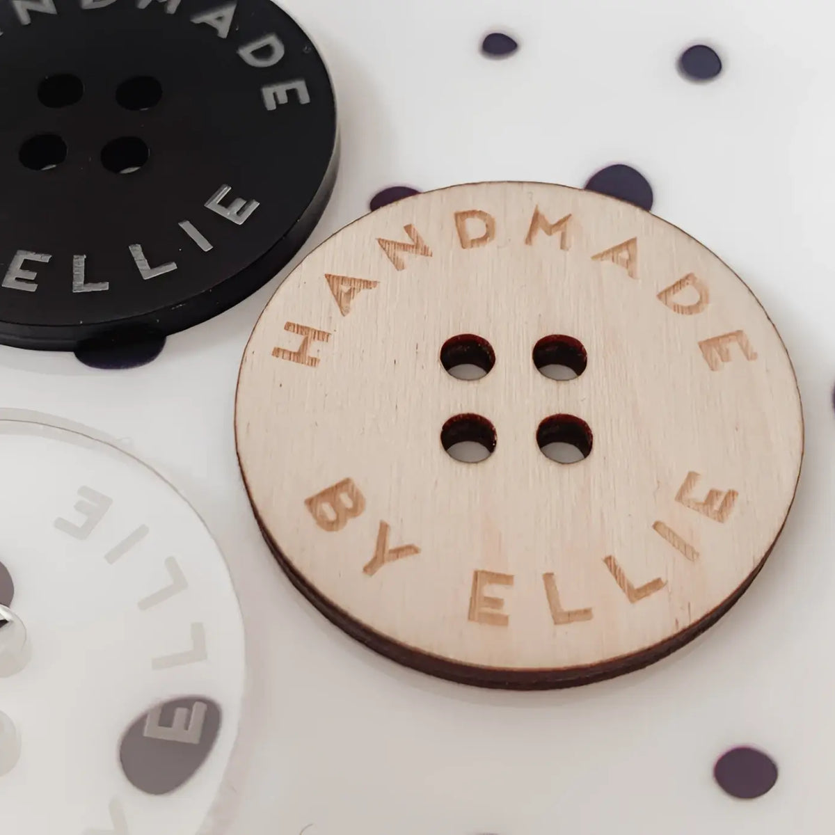 Personalised acrylic buttons – luxury button set with custom logo badges pack of 5