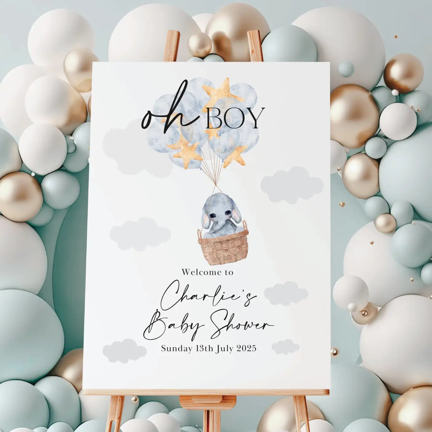 Personalised baby shower sign – luxury event welcome with custom name