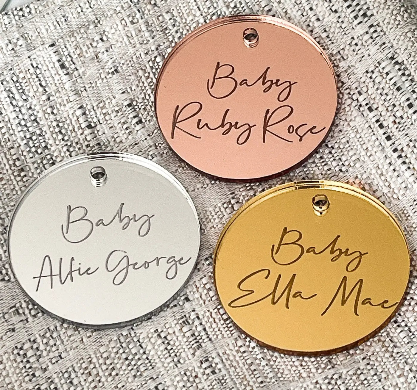 Personalised baking tag – luxury engraved cake charms & mirror finish toppers