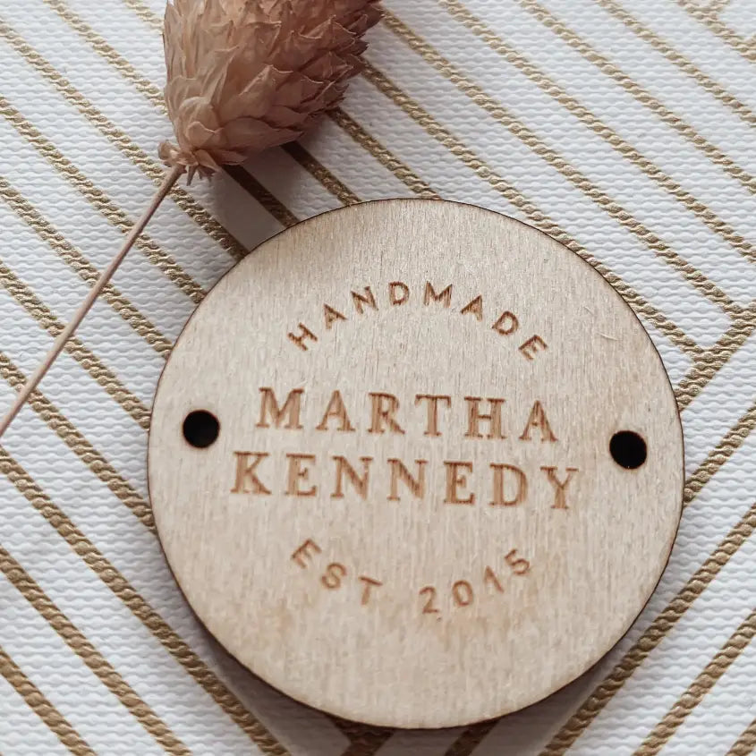 Personalised button tag pack of 5 – luxury acrylic circular tags with sew holes