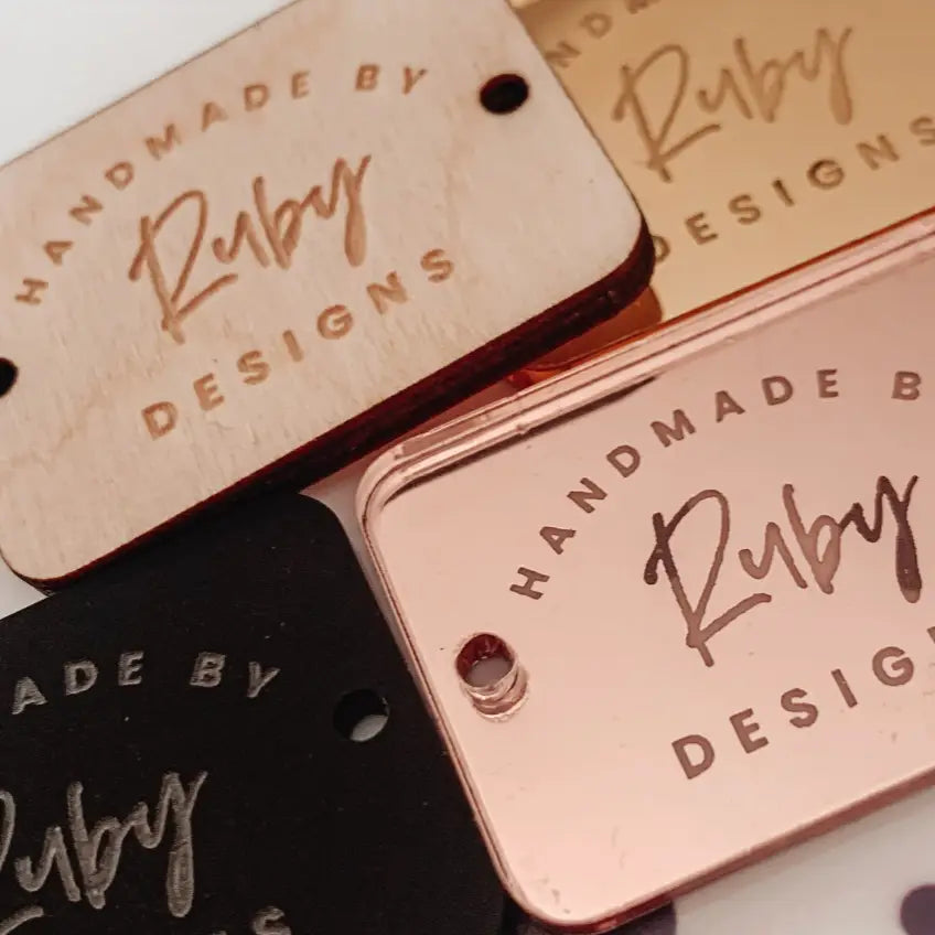 Personalised button tags - luxury acrylic product labels with custom sew holes