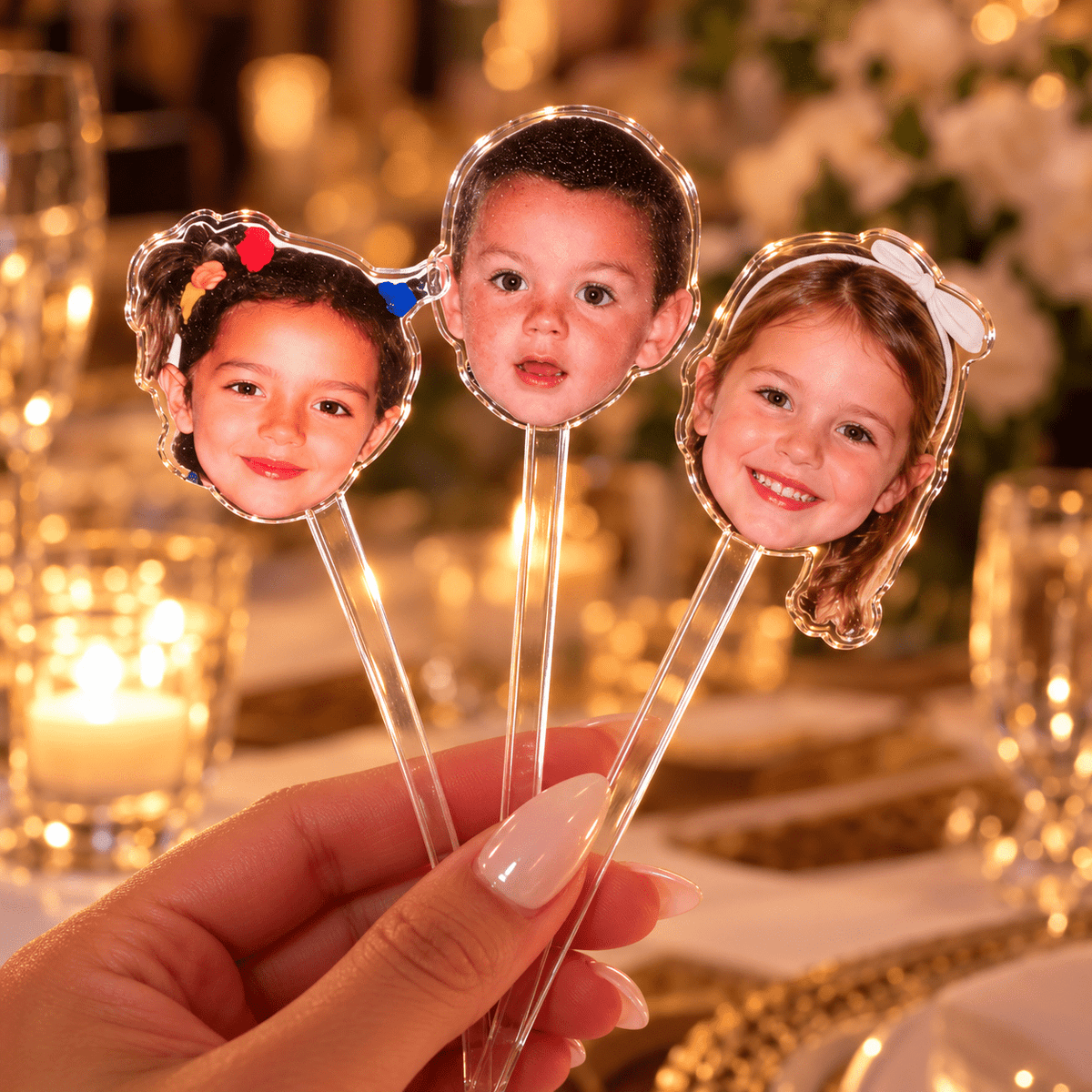 Personalised Childhood Photo Clear Drinks Stirrers designed for photo-themed party drinks