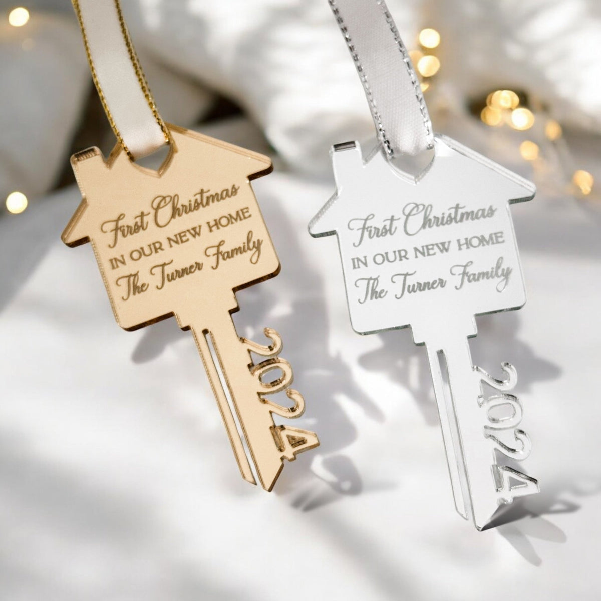 Personalised couples Christmas bauble with a custom name design for Christmas keepsake gifts