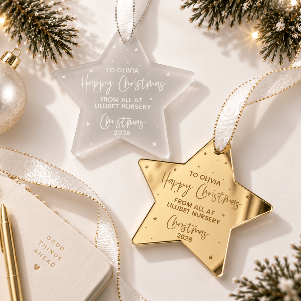 Personalised engraved Christmas bauble for Christmas tree decorations