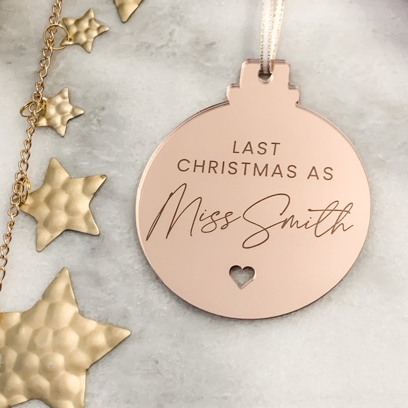 Personalised bride-to-be Christmas bauble for Christmas tree decorations
