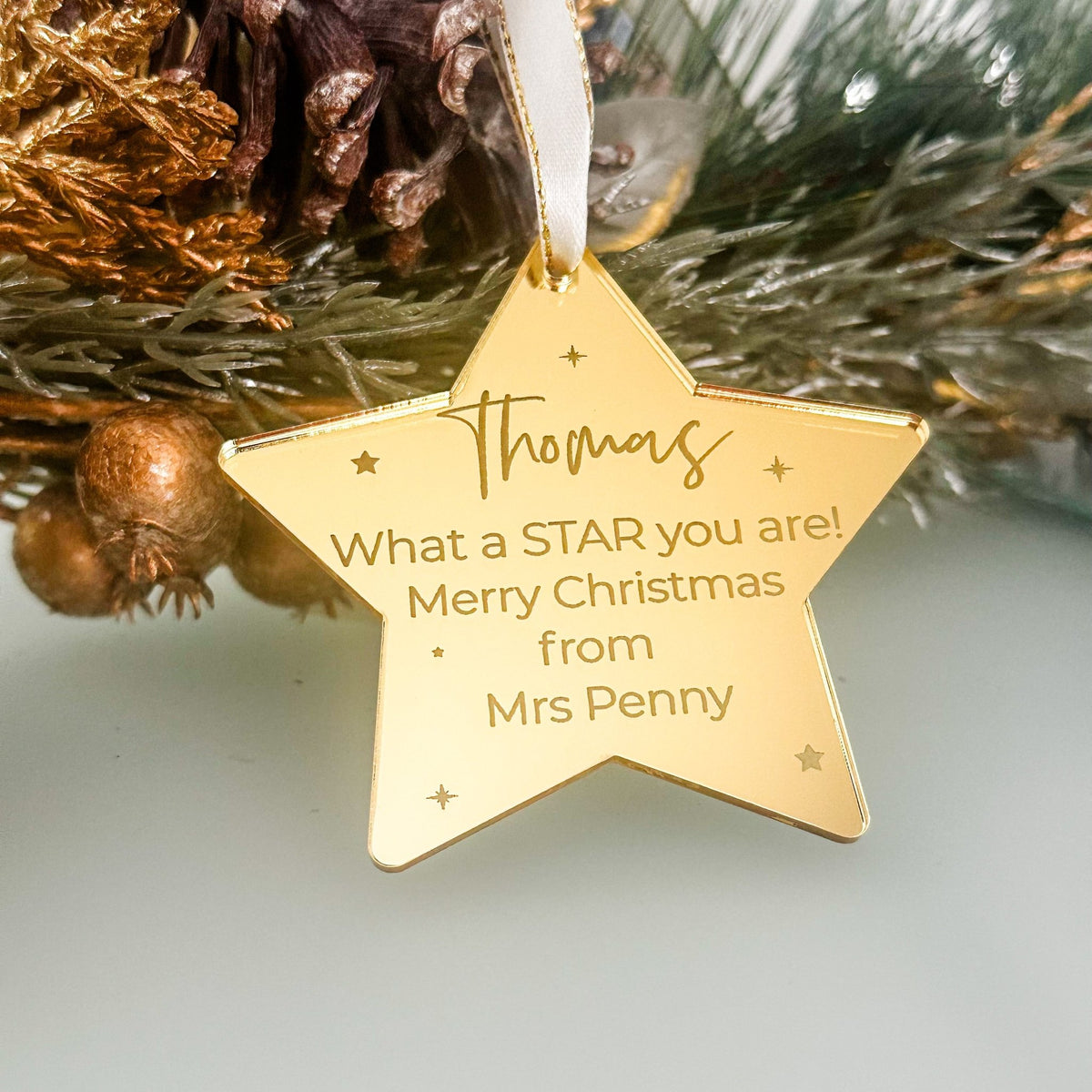 Personalised Christmas Star designed for school Christmas tree displays