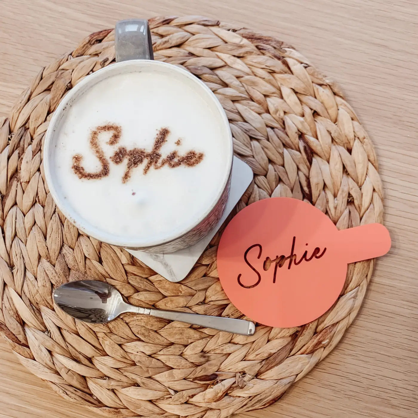 Personalised coffee stencil – luxury custom text gift | precision cut acrylic