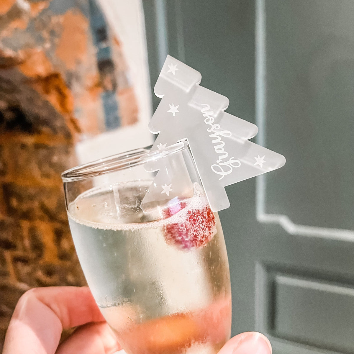 Personalised Christmas tree drinks charms for drinks at special occasions