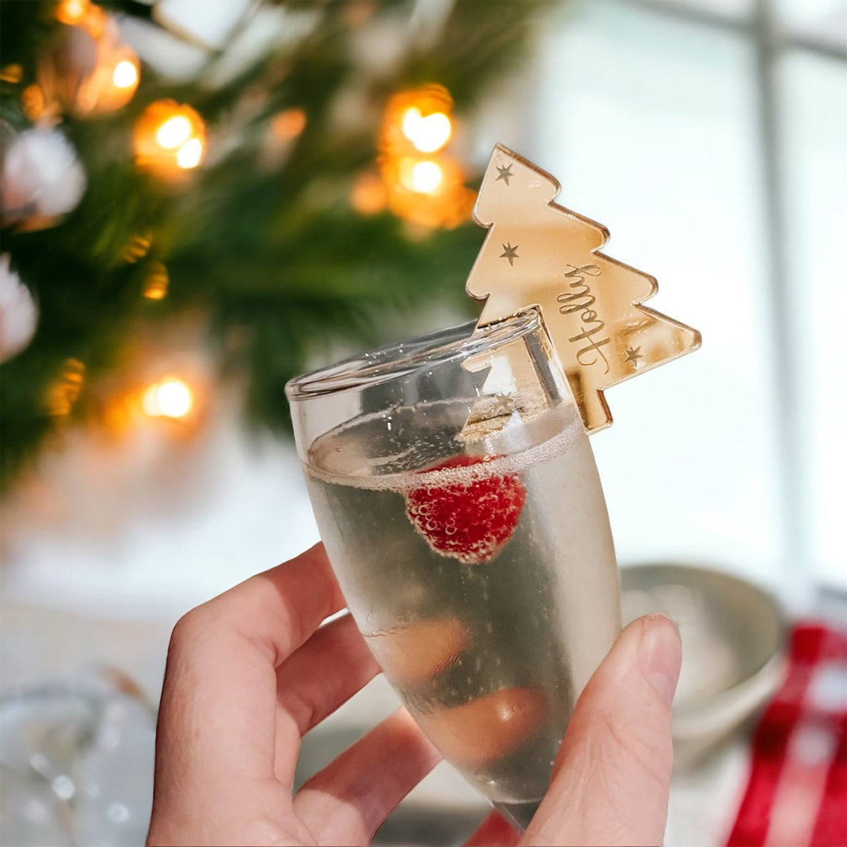 Personalised Christmas tree drinks charms for personalised event drinks