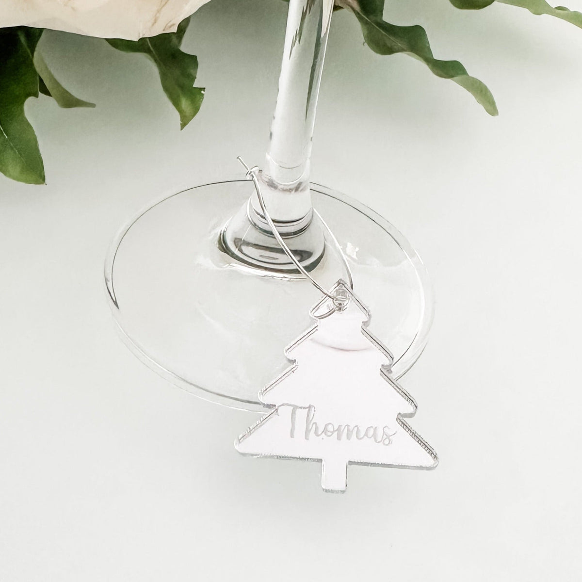 Personalised Christmas tree drinks charms for drinks at special occasions