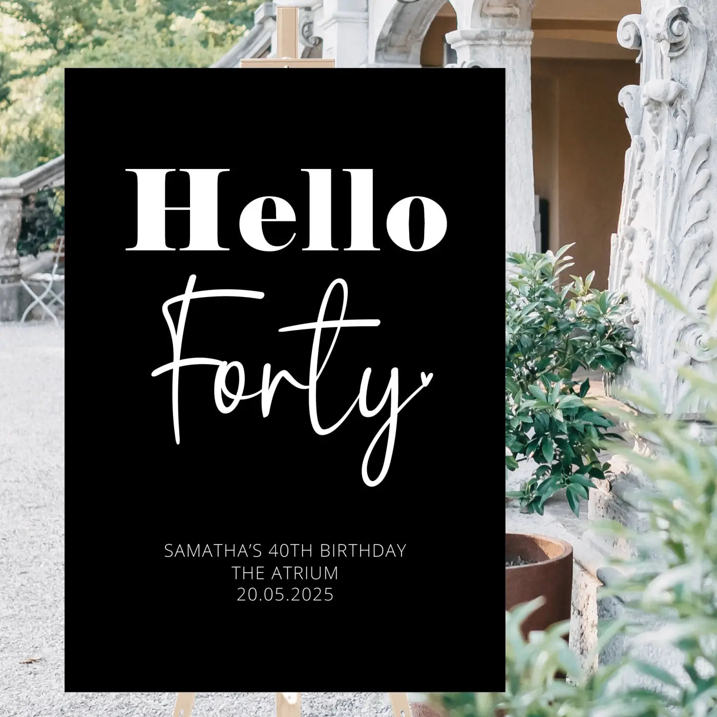 Personalised event sign – luxury 50th birthday welcome party on foamboard