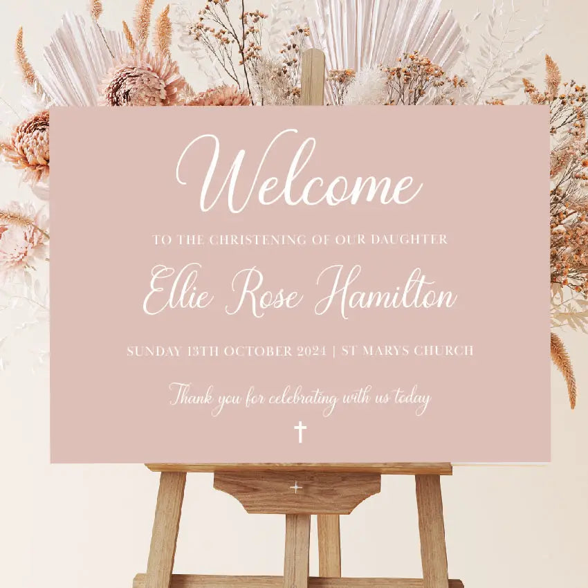 Personalised event sign – luxury christening welcome on premium foamboard