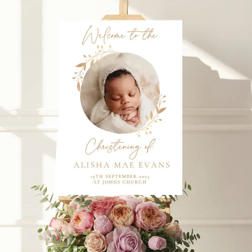 Personalised event sign | luxury christening welcome on premium foamboard