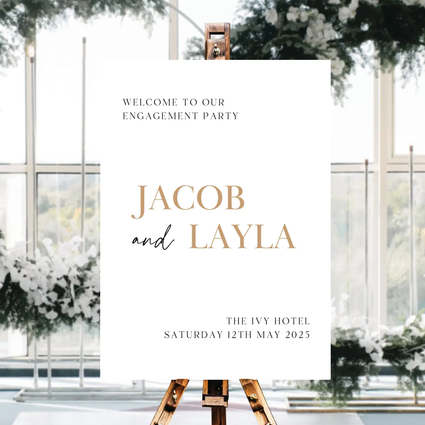 Personalised event sign – luxury engagement party | custom name foamboard welcome board