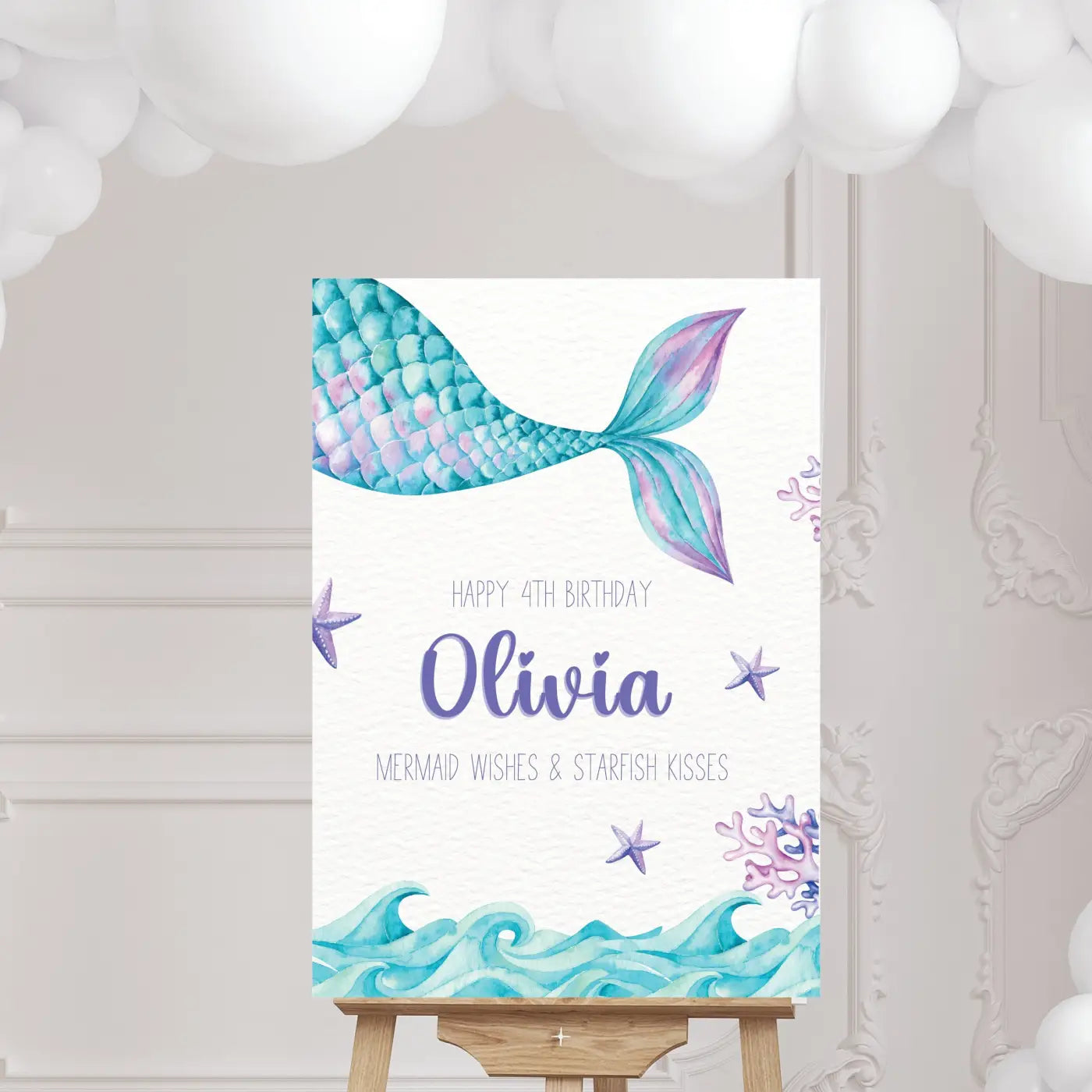 Personalised event sign – luxury mermaid birthday party welcome foamboard display