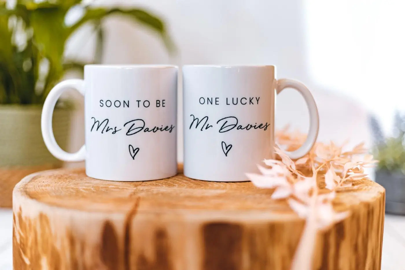 Personalised his & hers engagement mugs - marble ceramic set 14oz dishwasher safe