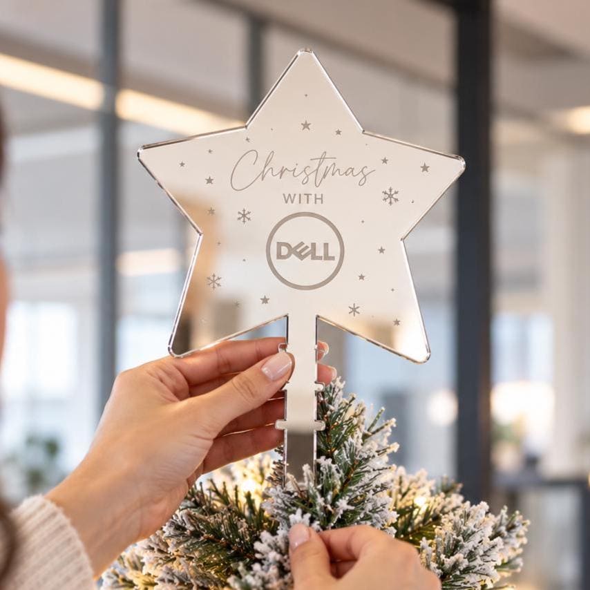 Personalised Logo Christmas Tree Topper in mirror acrylic for company Christmas displays