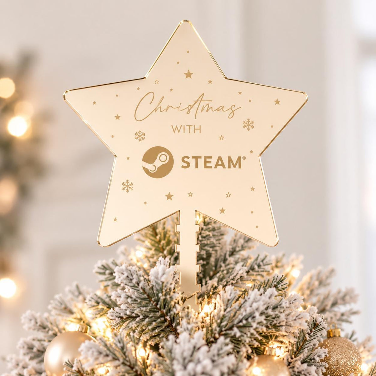 Personalised Logo Christmas Tree Topper in mirror acrylic for company Christmas displays