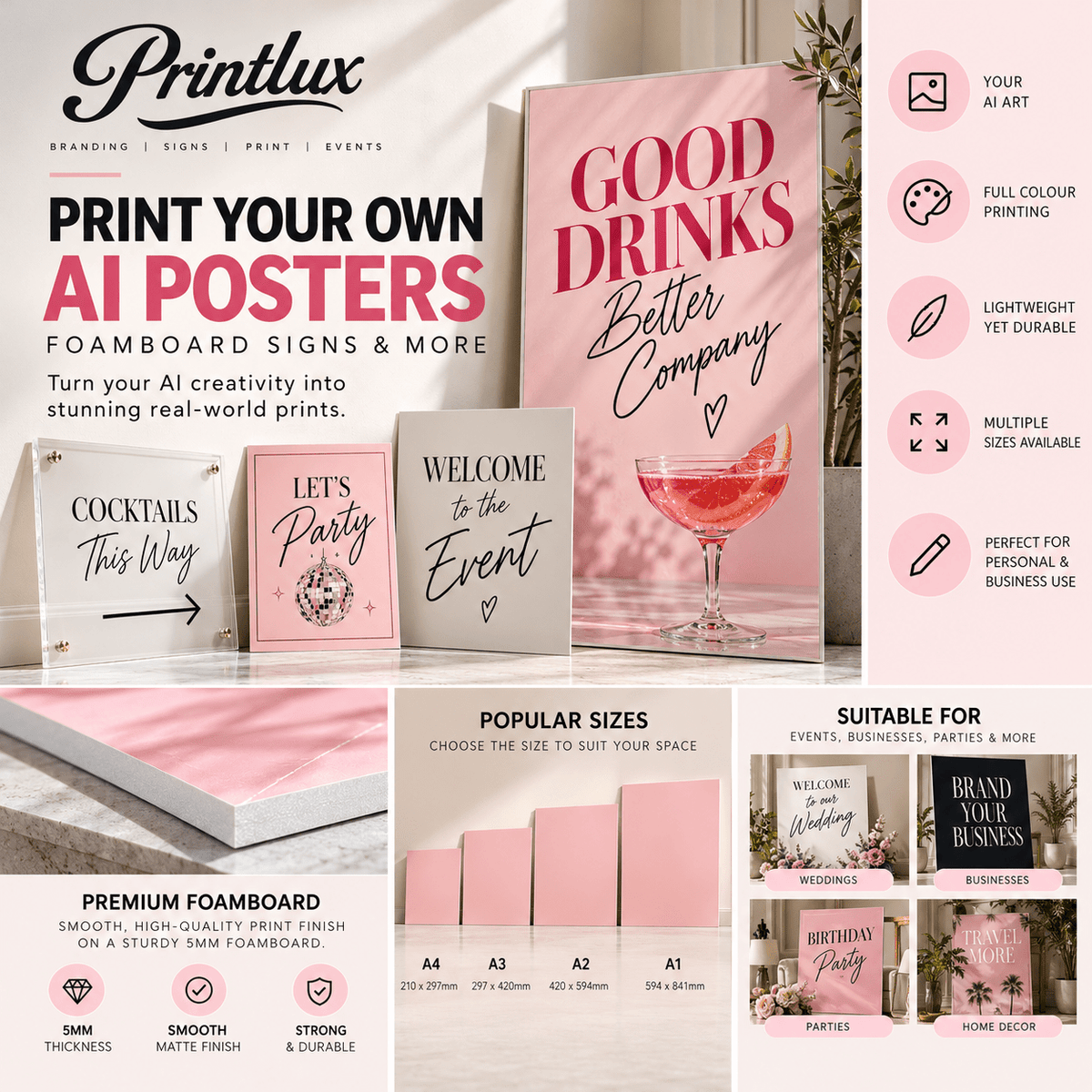 Custom printed AI artwork posters and signs for poster and sign printing