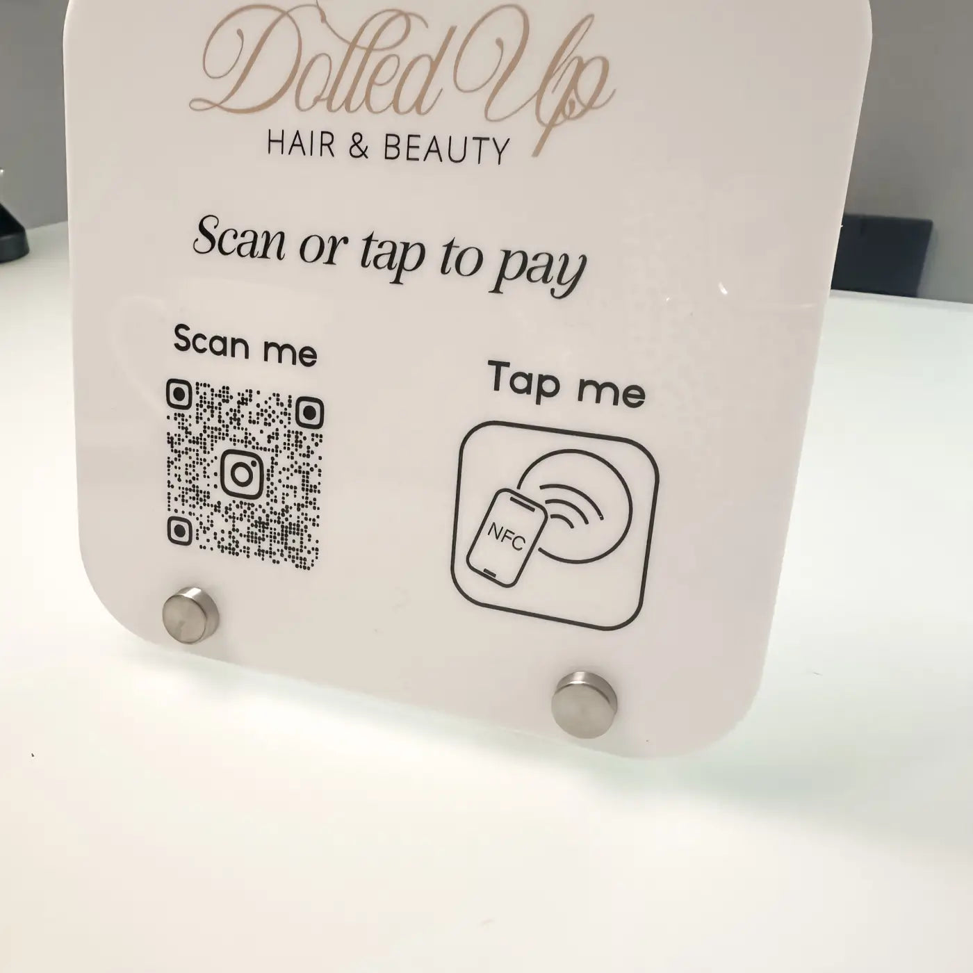 Qr nfc payment sign – custom acrylic | contactless pay display & branding